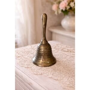 VTG Small Brass Bell Ribbed Farmhouse Boho Cottage 3.75" Nice Ring Patina